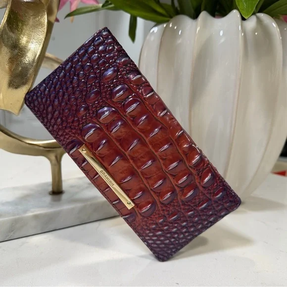 Brahmin Burgundy and Chestnut Crocodile Embossed Clutch - Picture 6 of 12